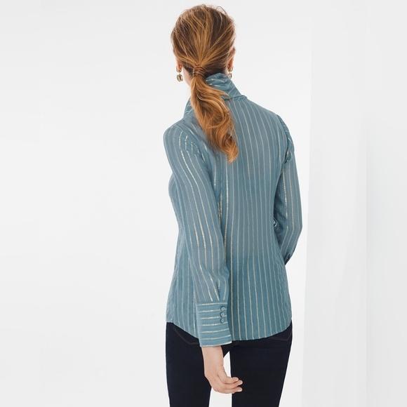 Chico's Black Label Silk-Blend Metallic Top Women's 2 Blue - Picture 2 of 10